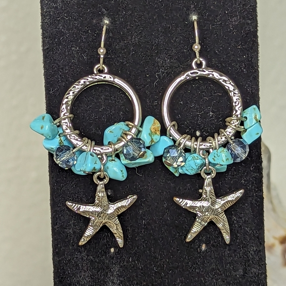 Park Lane Silver Tone Turquoise Crystal Starfish Earrings - Picture 1 of 7